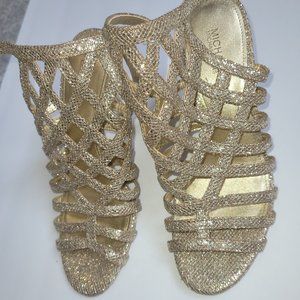 Gold Leather Sandal Heels